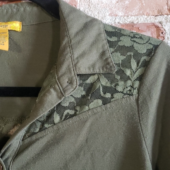 Lace Back Button Up Shirt with Roll Up Sleeves - Picture 4 of 11